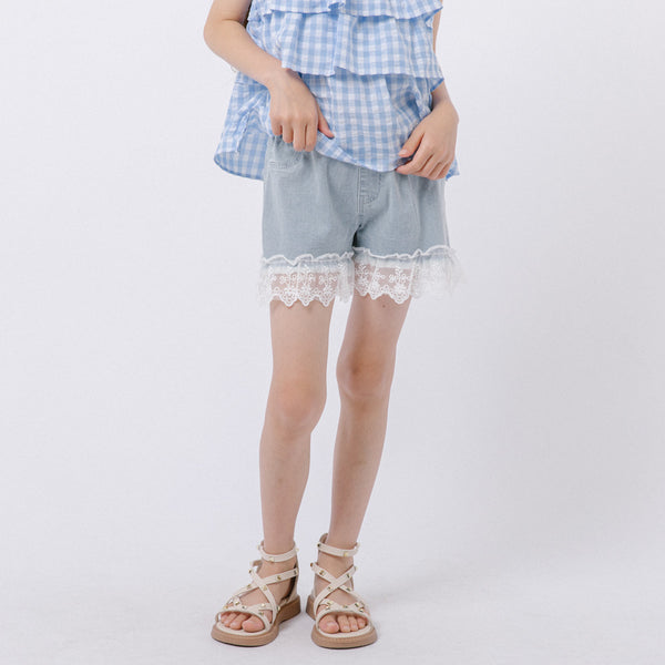 カットワークレースデニムショートパンツ