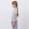 レースフリルバタフライロゴプリントギャザーTシャツ