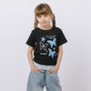 レースフリルバタフライロゴプリントギャザーTシャツ