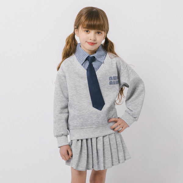 【2点セット】タイ付きシャツドッキングトレーナー＋プリーツスカート