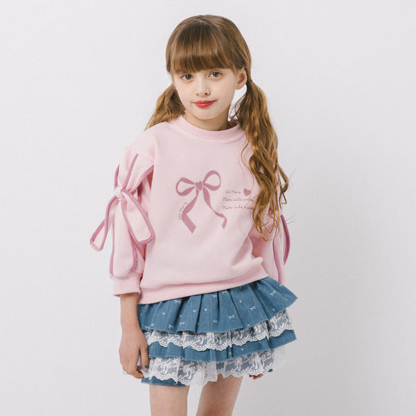 ショルダーリボンデザインロゴプリントトレーナー