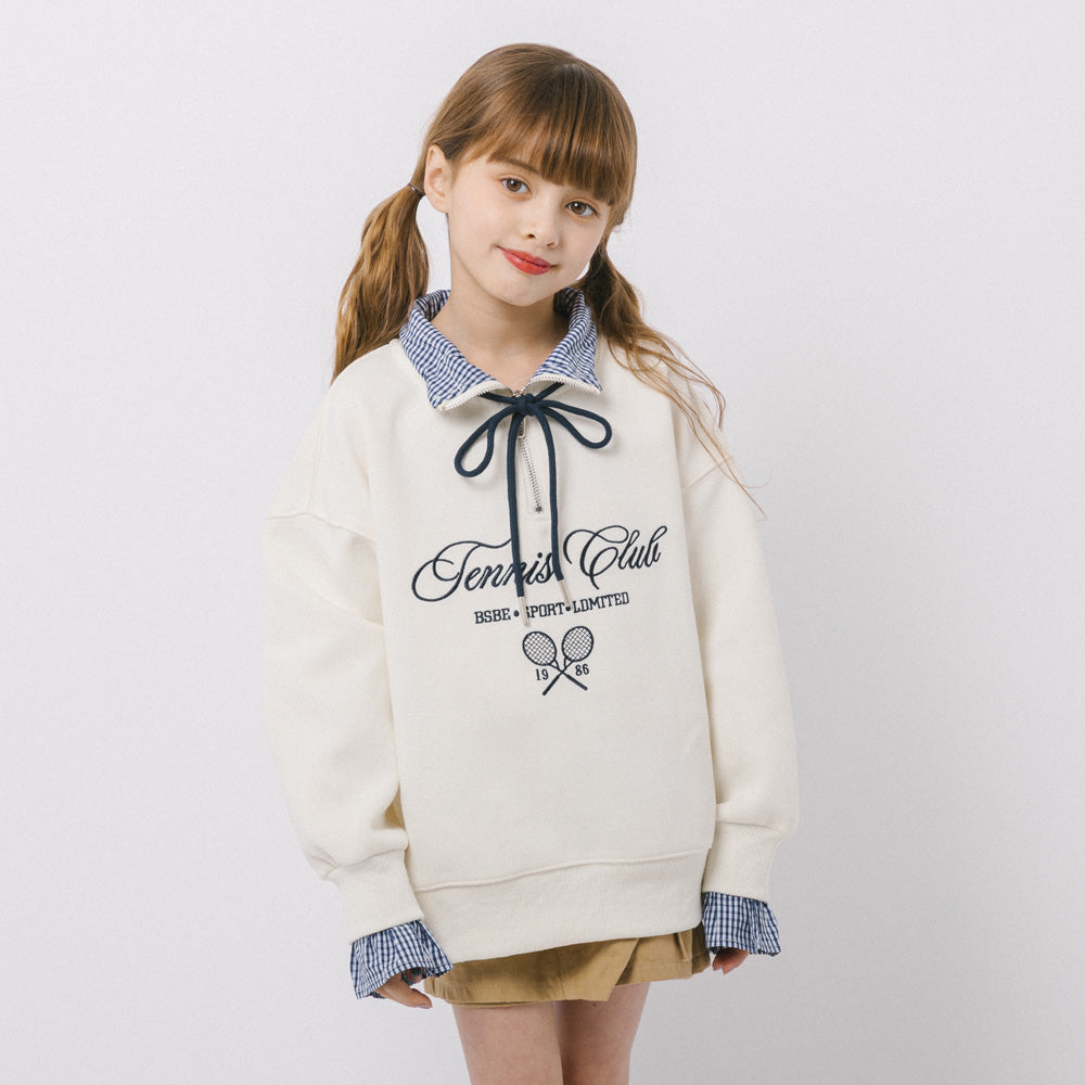 折り返しギンガムチェックデザインフロントロゴトレーナー|子供服