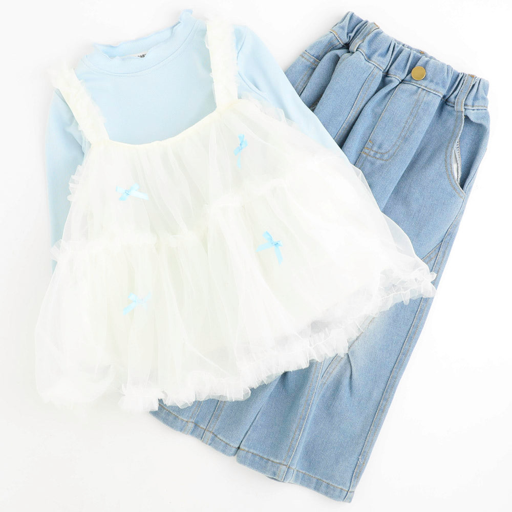 【3点セット】メロウトップス＋チュールティアードキャミ＋デニムパンツ