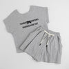 【2点セット】フロントロゴプリントフレンチスリーブトップス＋フレアショートパンツ