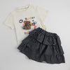 【2点セット】サイドスリットプリントTシャツ＋チェックティアードスカート