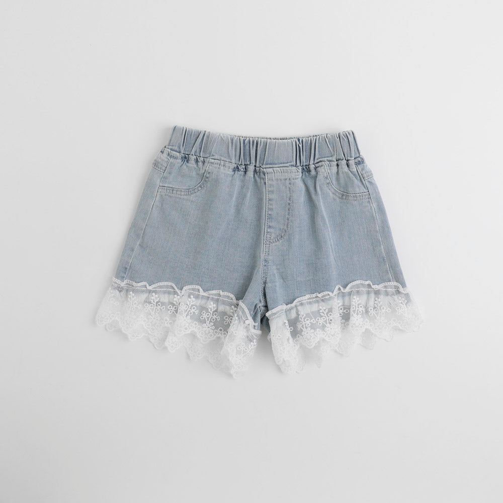 カットワークレースデニムショートパンツ
