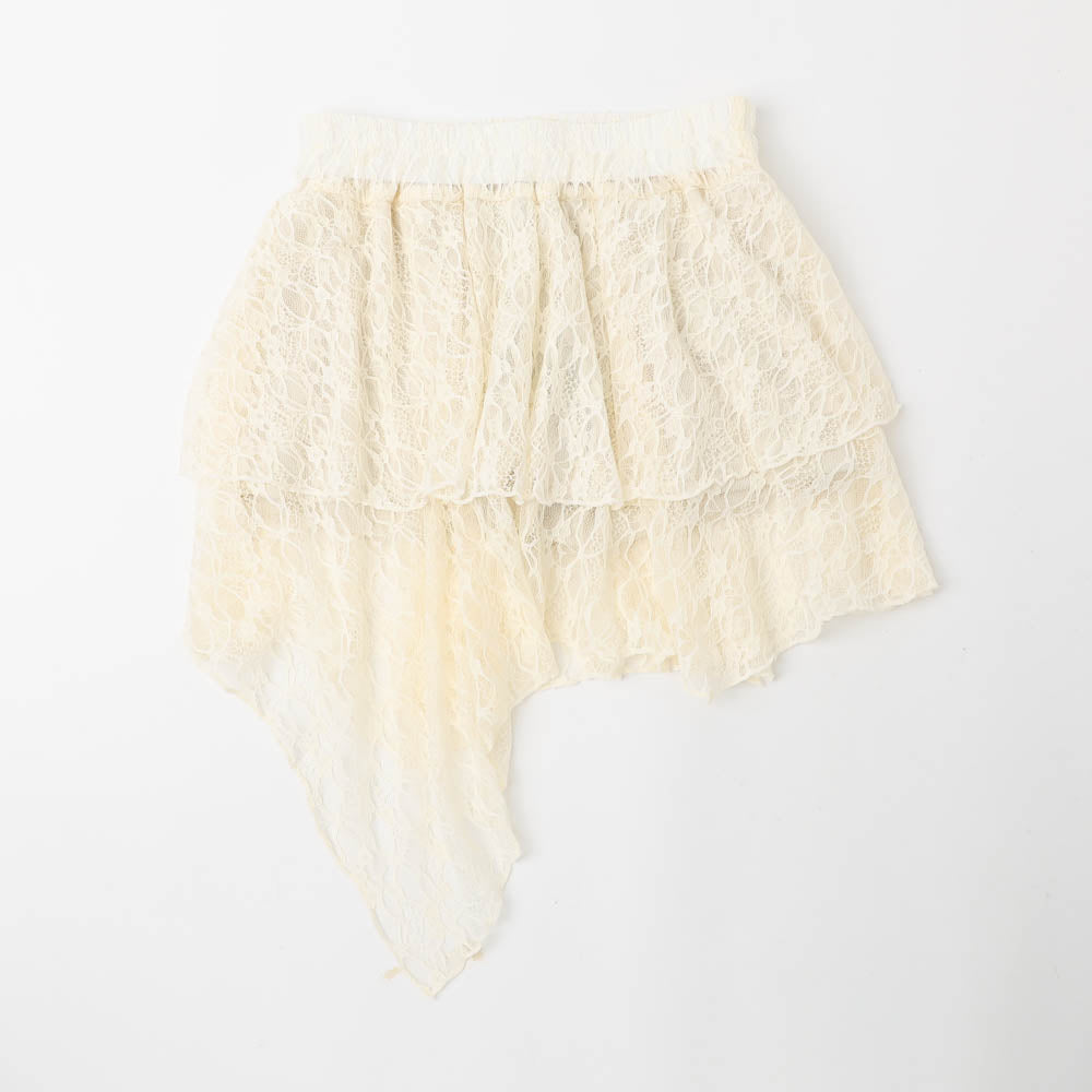 【140㎝-160㎝展開】インパン裏地付きで安心!くしゅっと揺れるアシメヘムレースミニスカート