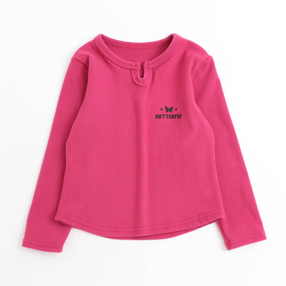 Vネックワンポイントロゴリブトップス