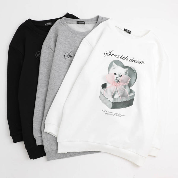 【CHIPIE/シピ】オーバーサイズシアーリボンキャットプリントミニワンピース