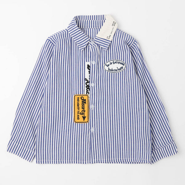 ワッペンデザインストライプシャツ