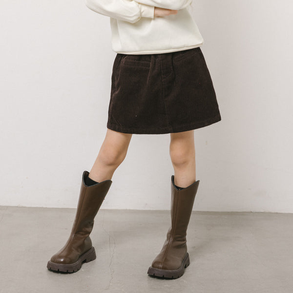 【インナーパンツ付き】フロントポケットデザインコーデュロイ台形スカート