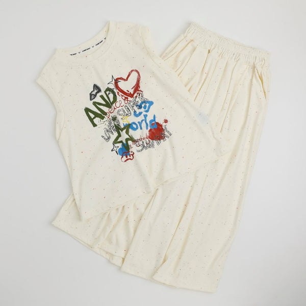 【2点セット】ペイントライクプリントノースリーブトップス＋リラックスパンツ
