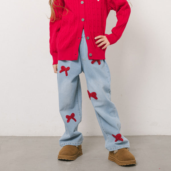 立体リボンプリントルーズデニム