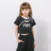 【綿100％/吸水速乾】ハートエンジェルラメプリントカットクロップドTシャツ
