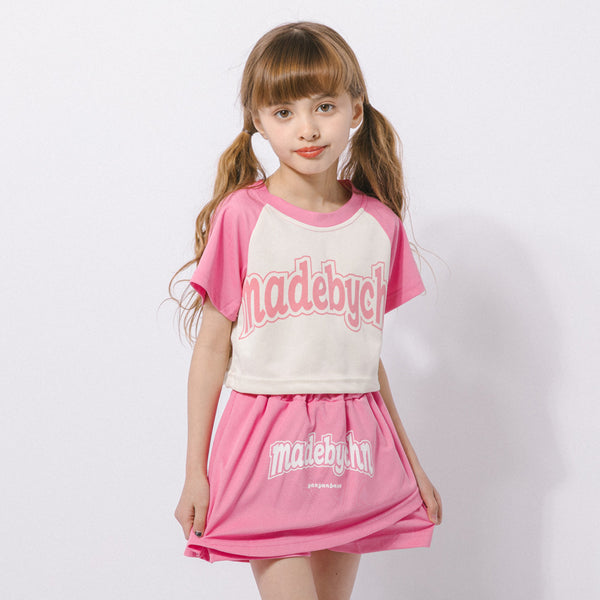 【2点セット】ロゴプリントラグランTシャツ＋フロントプリントスカート