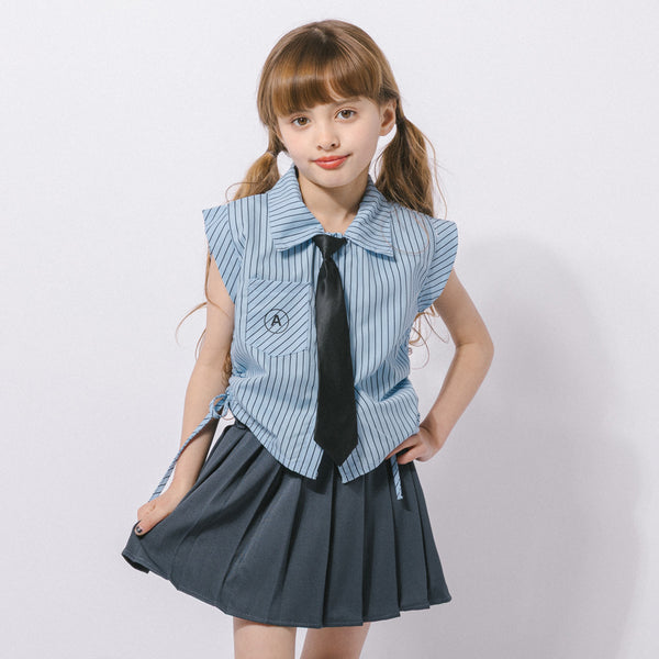 【3点セット】タイ付きギャザーブラウス＋プリーツスカート