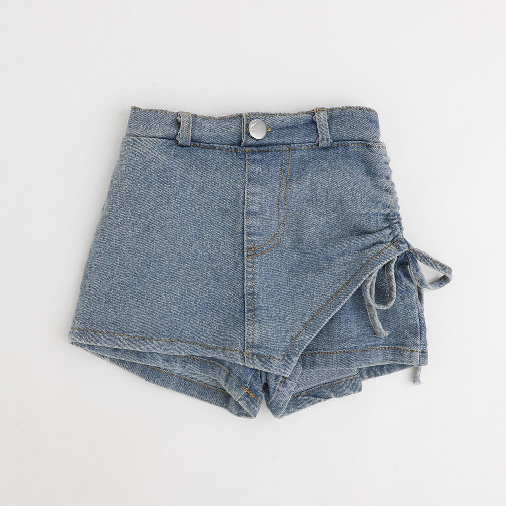 サイドギャザーデニムミニスカパン