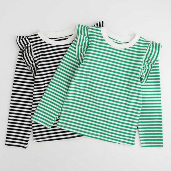 フリルショルダーボーダートップス