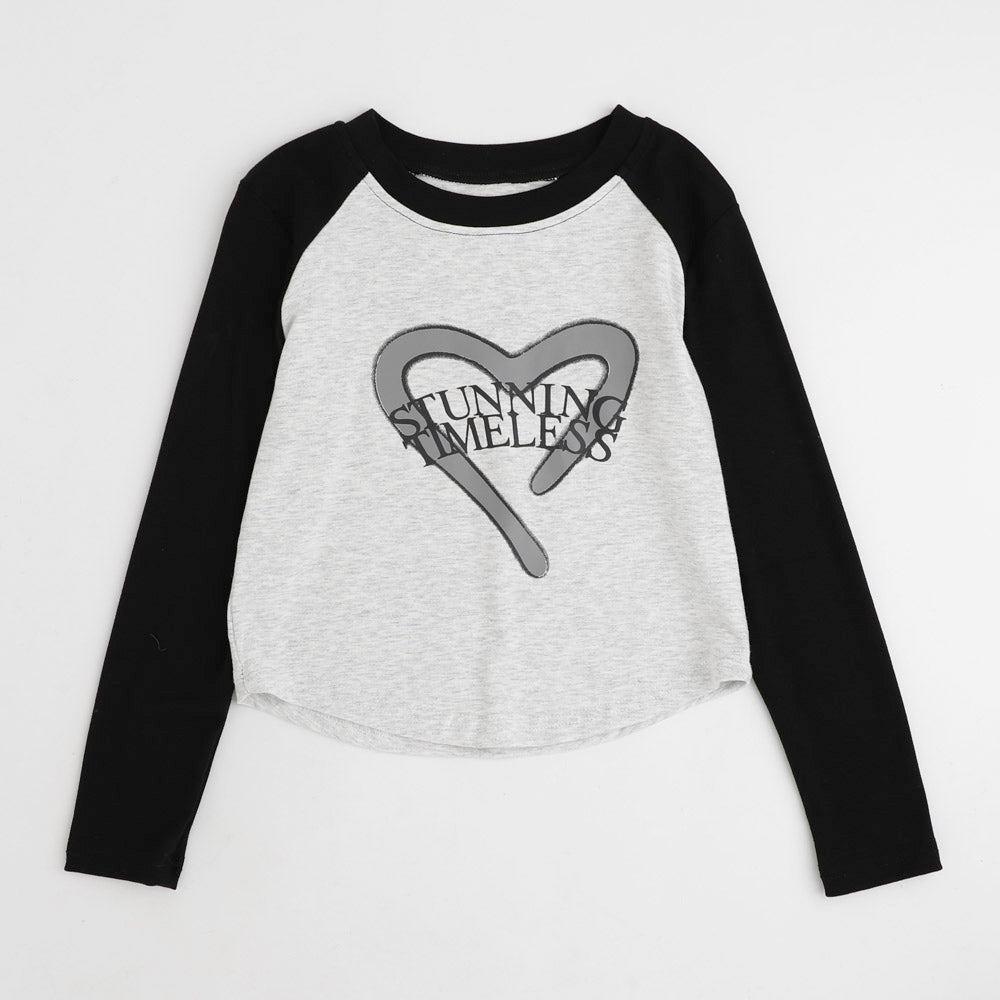 ハートスプレーロゴプリントラグラントップス