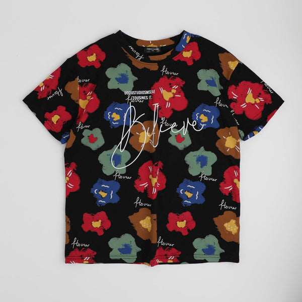 フラワーイラストデザインオーバーサイズTシャツ