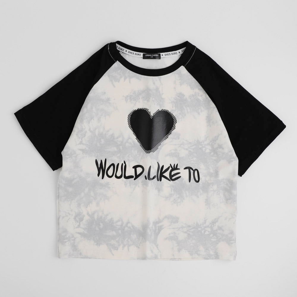 タイダイデザインハートロゴプリントラグランオーバーサイズTシャツ