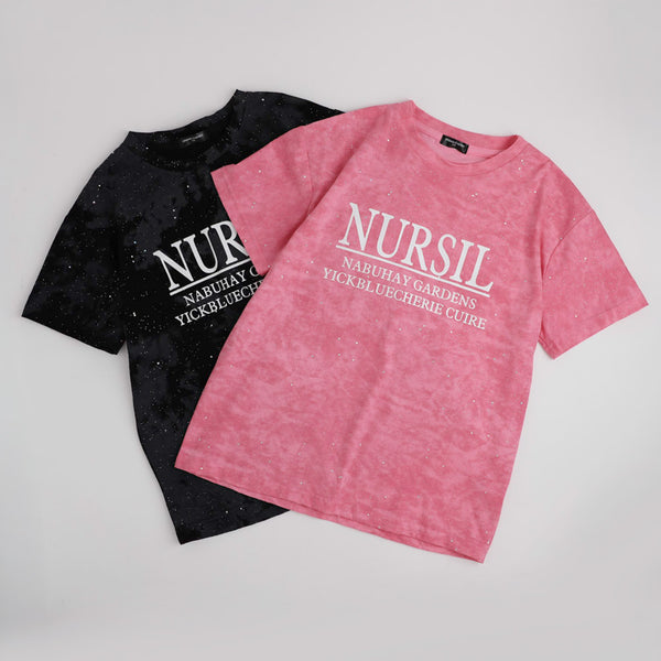 ラメデザインロゴプリントオーバーサイズTシャツ