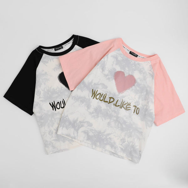 タイダイデザインハートロゴプリントラグランオーバーサイズTシャツ
