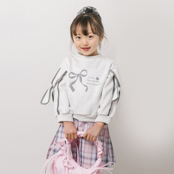 ショルダーリボンデザインロゴプリントトレーナー