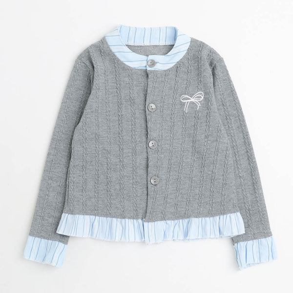 シャツドッキングリボン刺繍カーディガン
