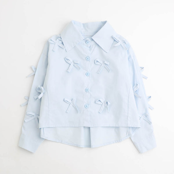 リボンデザインクロップドシャツ