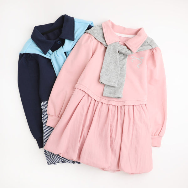 【2点セット】タイ付きポロライクドッキングワンピース