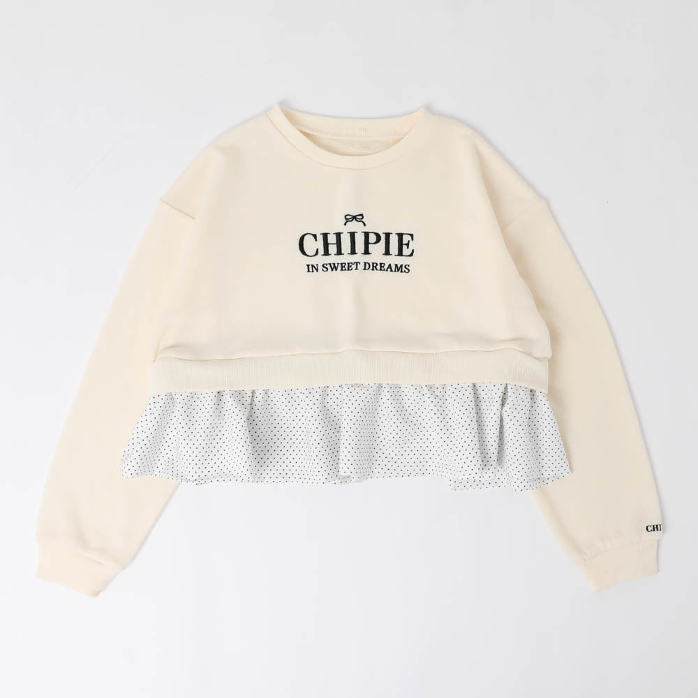 【CHIPIE/シピ】フロントロゴ刺繍ポルカドットバルーンペプラムトレーナー