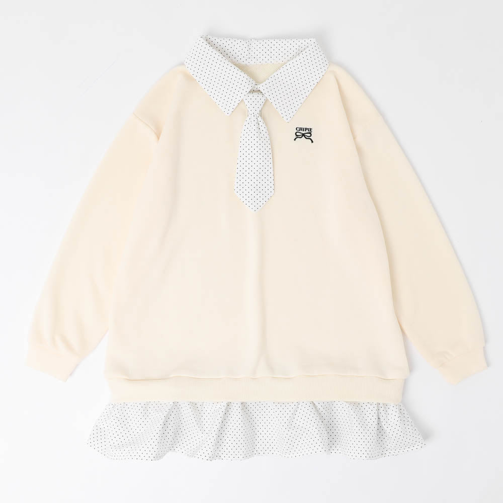 【CHIPIE/シピ】(取り外し可能タイ付)ワンポイントロゴ刺繍ドッキングワンピース