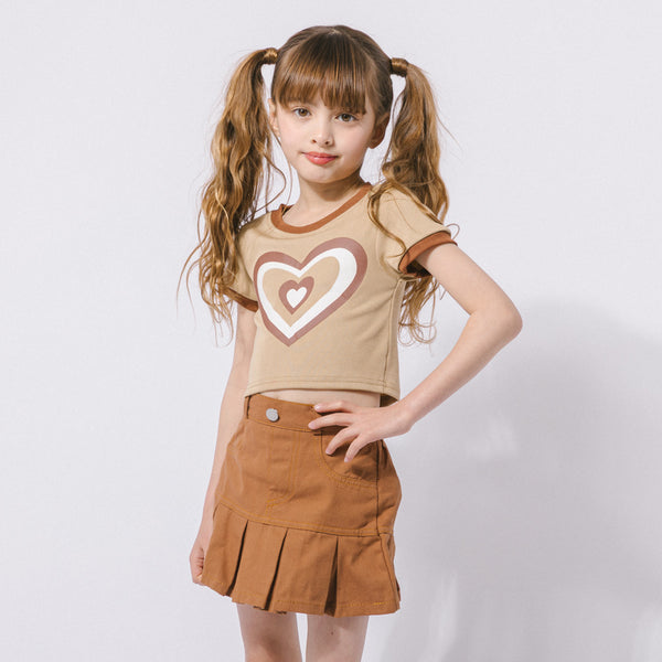 【2点セット】パイピングデザインハートプリントTシャツ＋プリーツスカート