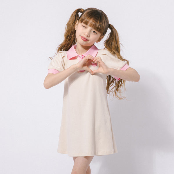 ワンポイントハートデザインフレアポロワンピース