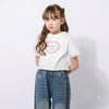 【綿100％/吸水速乾】レースフリルフレンチハートプリントクロップドTシャツ