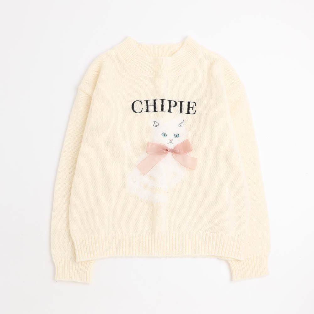 【CHIPIE/シピ】ふわふわシャギーキャットデザインニット