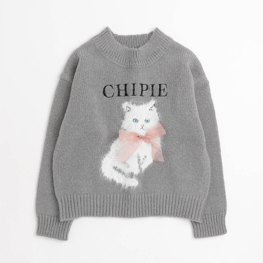 【CHIPIE/シピ】ふわふわシャギーキャットデザインニット
