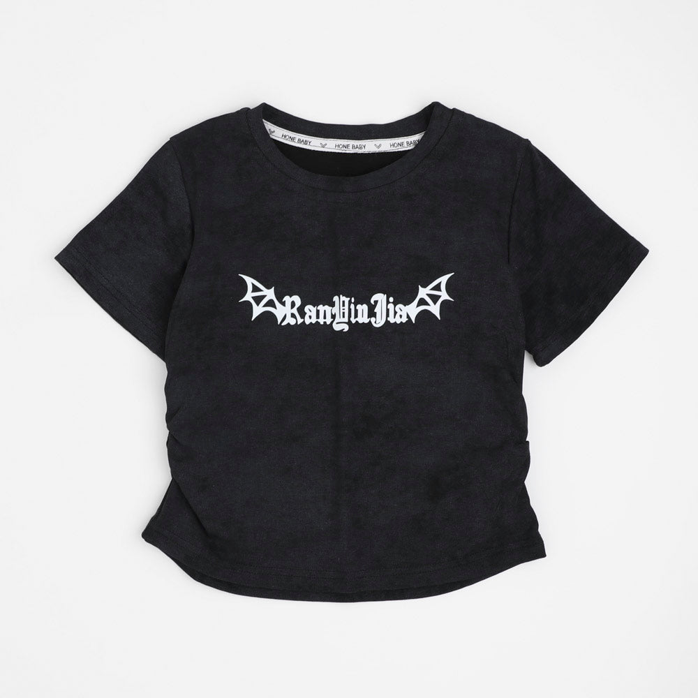 サイドギャザータイダイデザインフロントロゴTシャツ