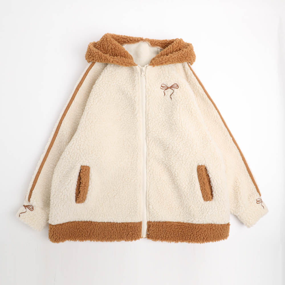 【CHIPIE/シピ】（軽ふわ保温素材）おうちで洗える!オーバーサイズサイドラインバックリボンボアアウター