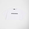 フロントロゴプリントドロップショルダークロップドTシャツ
