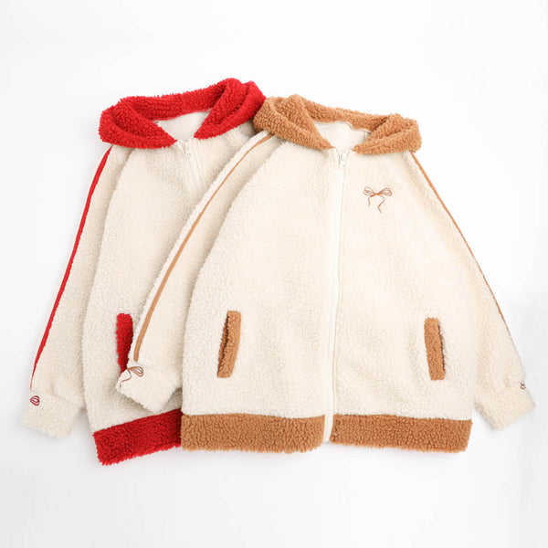 【CHIPIE/シピ】（軽ふわ保温素材）おうちで洗える!オーバーサイズサイドラインバックリボンボアアウター