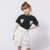 【2点セット】バックリボンレースデザインTシャツ＋ティアードスカート