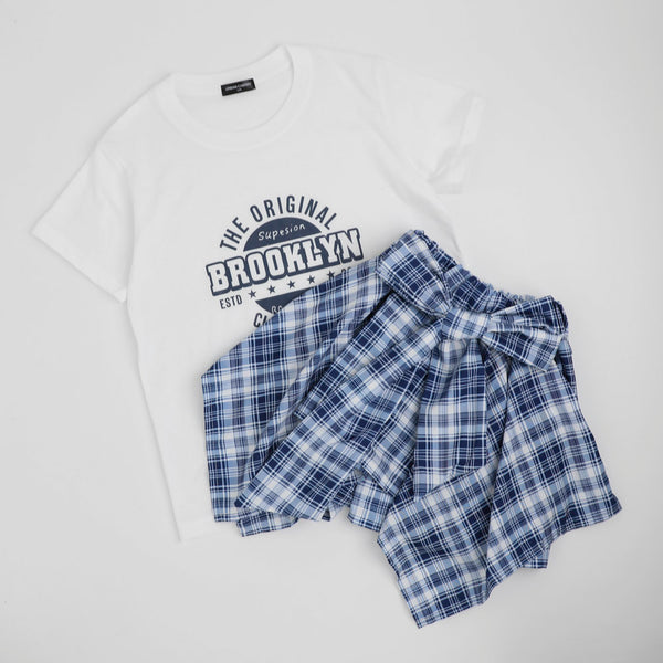 【2点セット】ロゴプリントTシャツ＋巻きシャツ風スカート