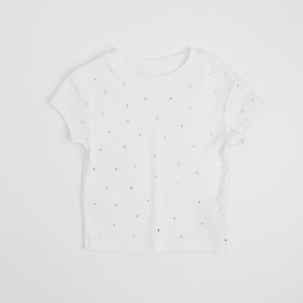 ラインストーンデザインリブミニTシャツ