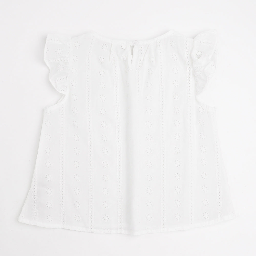 カットワークレースショルダーフリルブラウス