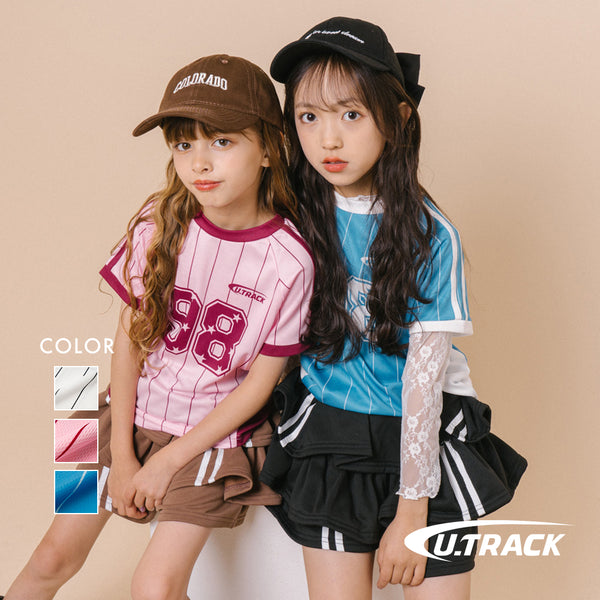 【U.TRACK/ユードットトラック】"感激サラメッシュ"ナンバーロゴストライプTシャツ