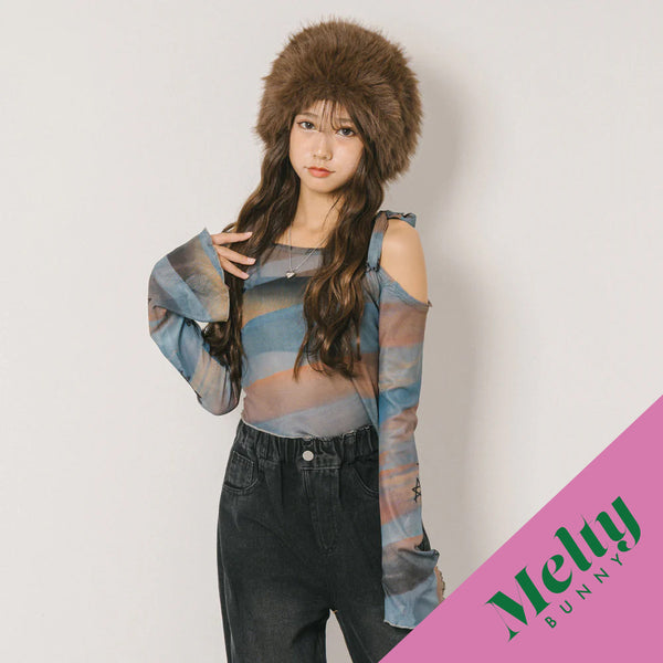 ニュアンスデザインカットショルダートップス