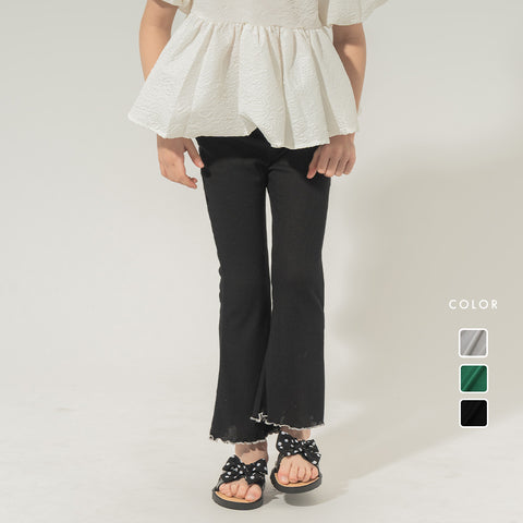 【楽さらリブストレッチ】リブカットソーフレアパンツ