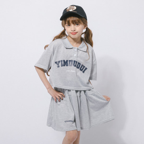 【2点セット】クロップドロゴプリントポロトップス＋フレアスカート